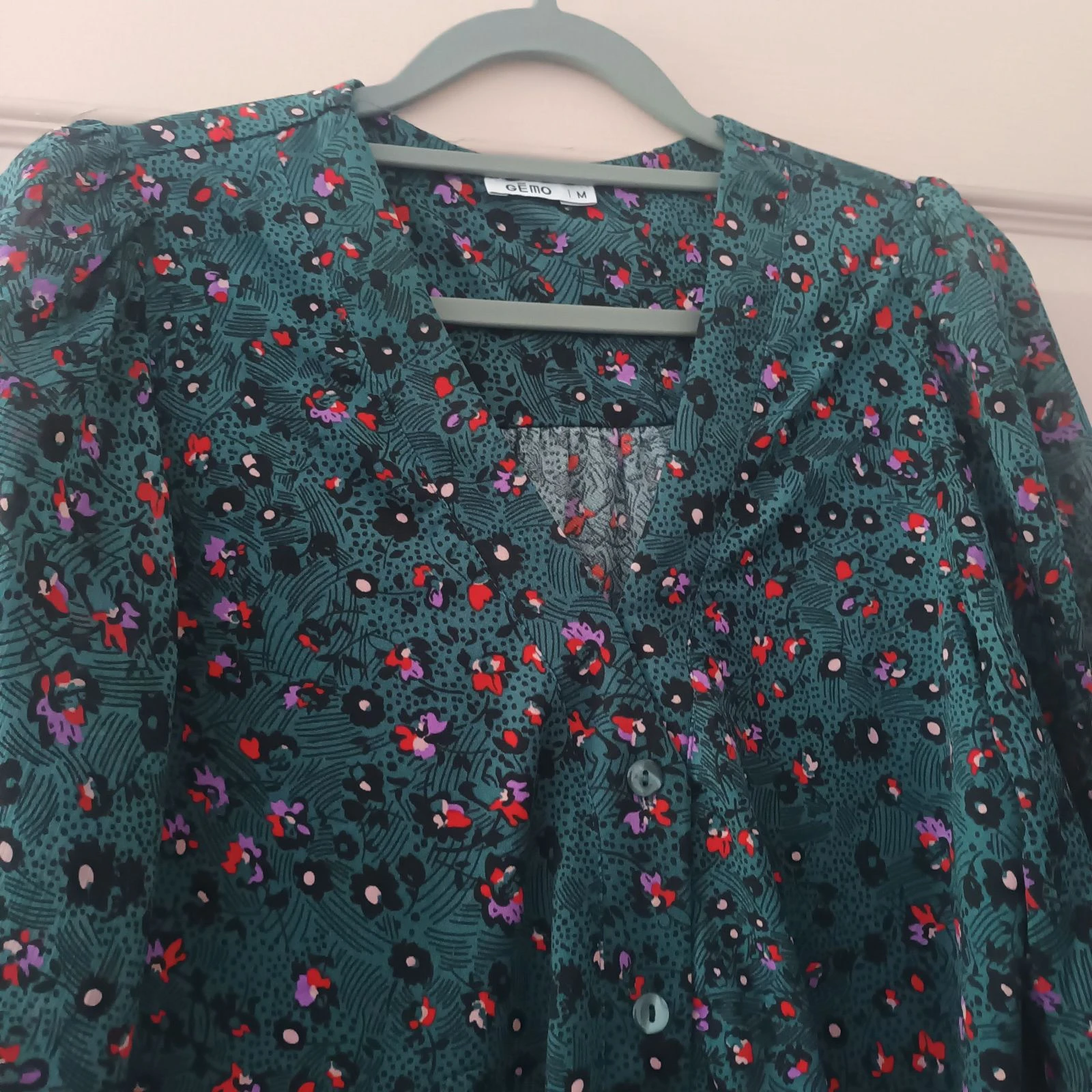 Bloemenblouse GÉMO – Maat 38 (M) – Eenden Groen / Transparante mouwen – photo 9